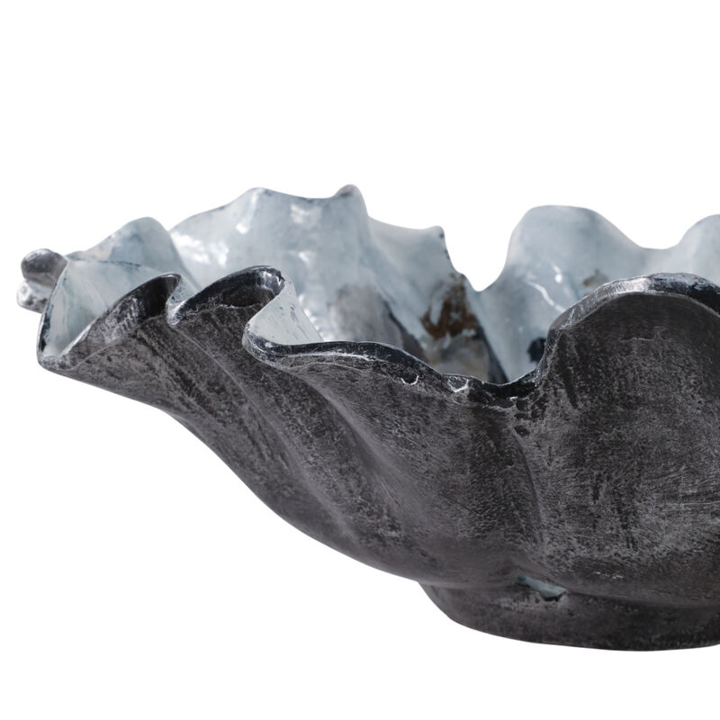 16x15" Abstract Flower Metal Bowl, Blue Multi image number 4