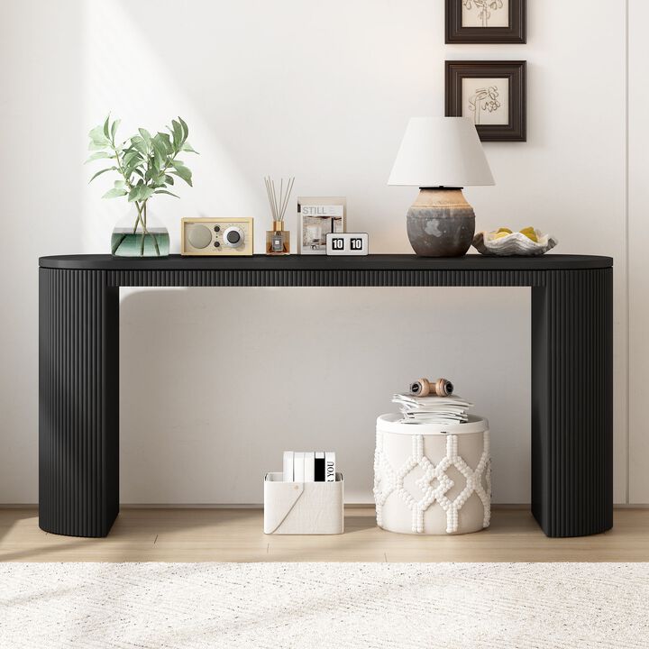 Curved Design Console Table with Unique Vertical Stripe Design, Suitable for Living Room, Study and Entrance