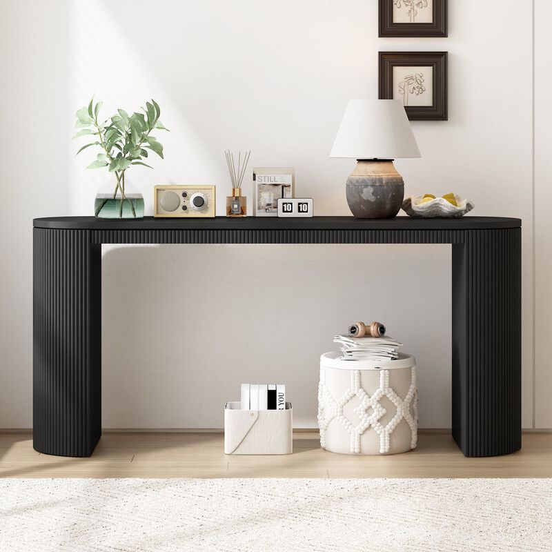 Curved Design Console Table with Unique Vertical Stripe Design, Suitable for Living Room, Study and Entrance image number 1