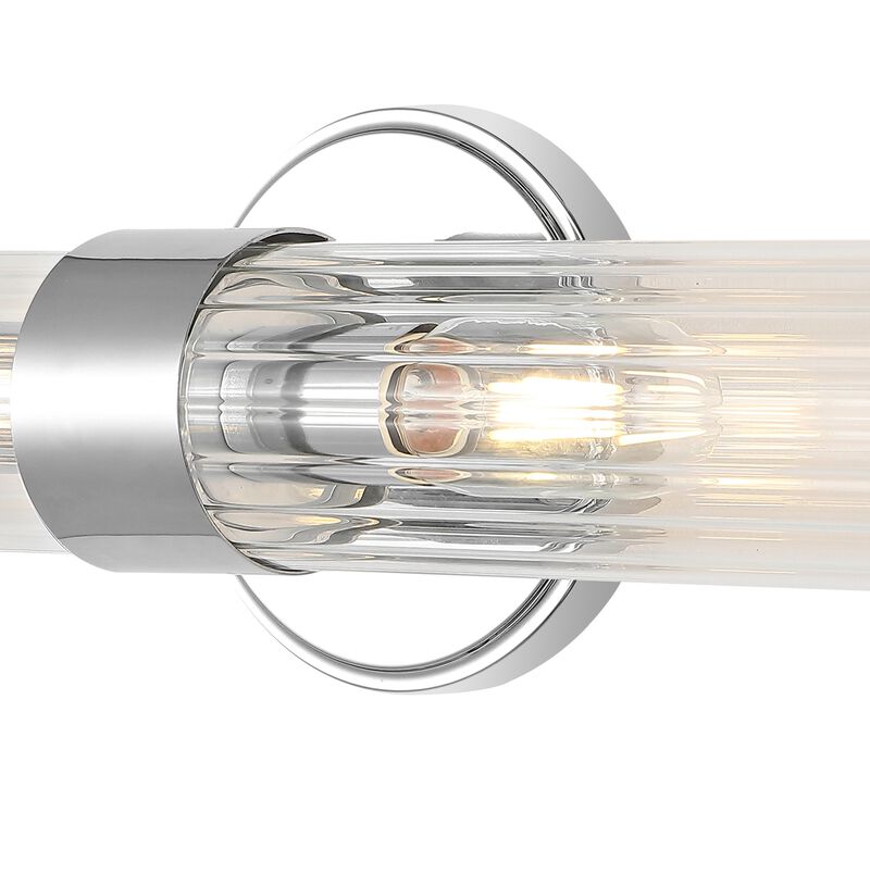 Cecil Tall Cylinder Ironstriped Glass Modern Mid Century LED Vanity