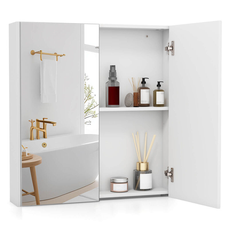 Costway 24.5" x 42.5" Bathroom Wall Cabinet with Double Mirrored Doors & Adjustable Shelf