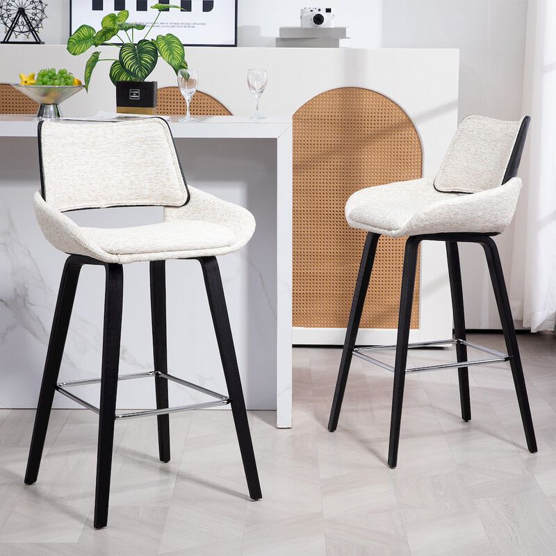 Glamour Home Bea White Two-Toned Linen Fabric Bar Stool with Black Wood Legs