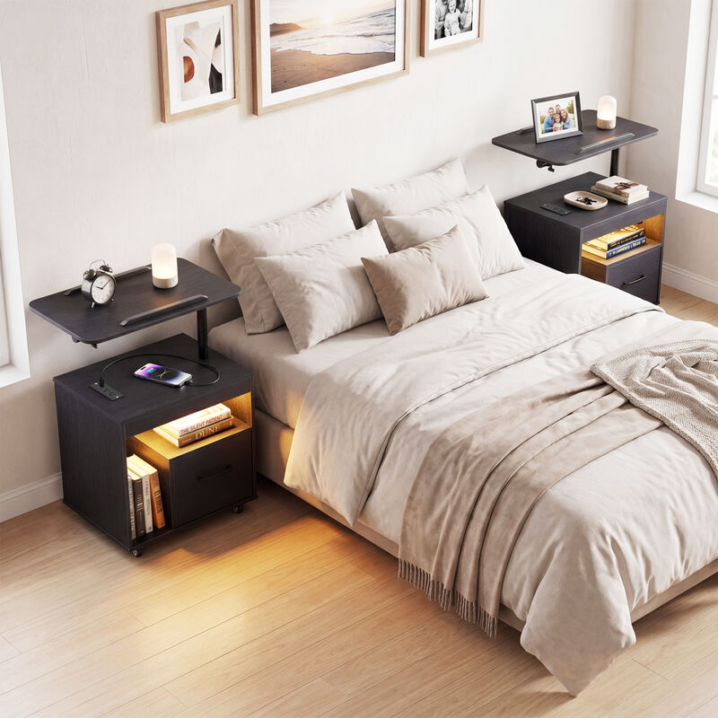 LED Nightstand with Power Outlets and Flip-Top Storage for Bedroom image number 3