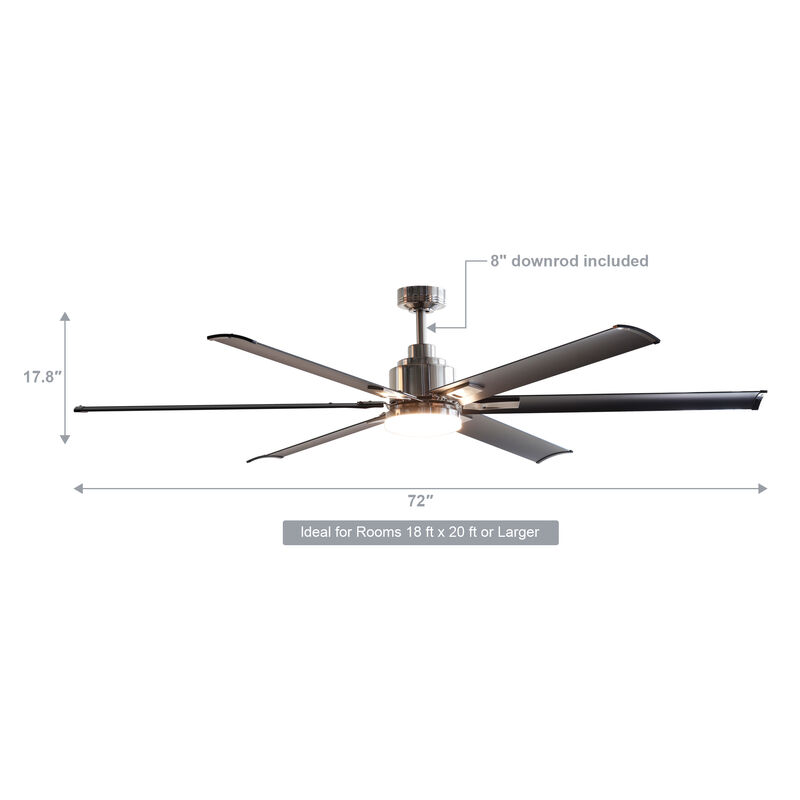 72 in. Modern Integrated LED Brushed Chrome Ceiling Fan with Light and Remote