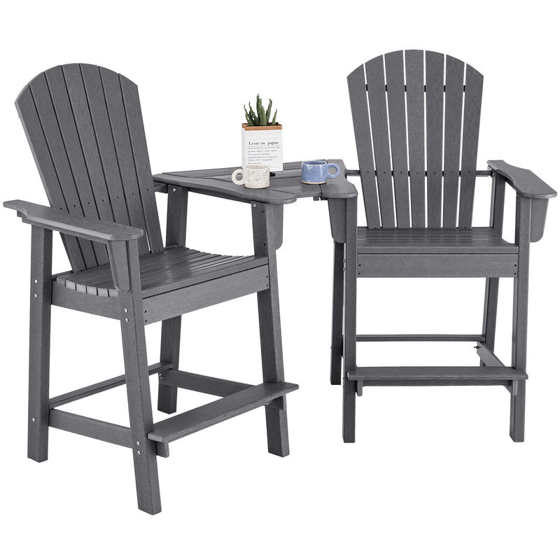 2 Pieces HDPE Tall Adirondack Chair with Middle Connecting Tray image number 0