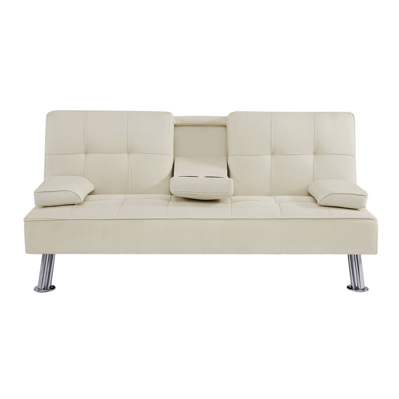 BEIGE LOVESEAT SOFA BED WITH CUP HOLDER