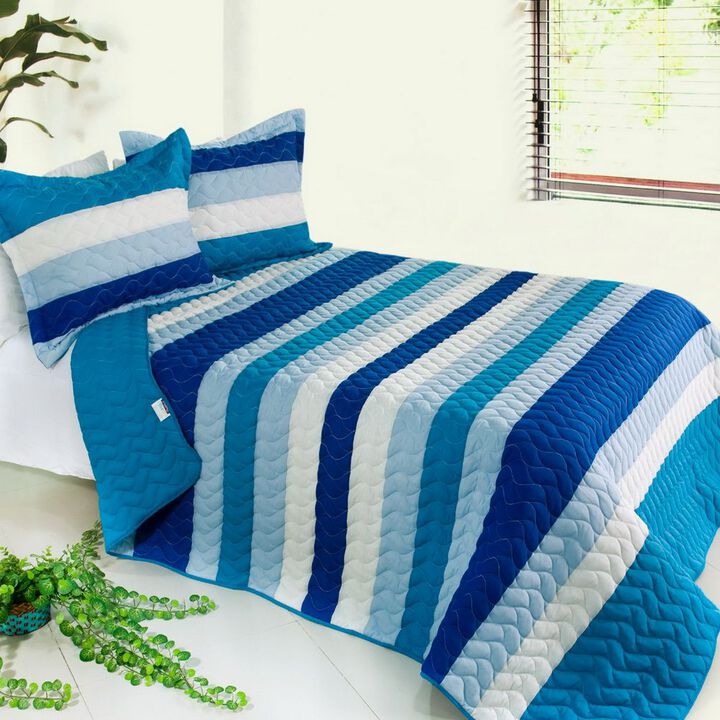 3 Piece Vermicelli Quilted Striped Quilt Set World Style for Bedroom Decor