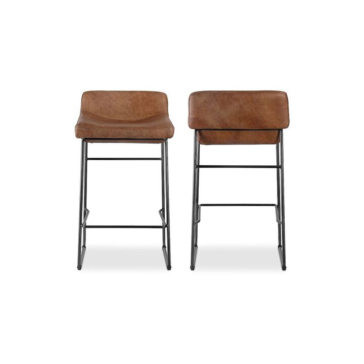 Starlight Canyon Home Brown Bar Stools Set of 2 Faux Leather Seating with Iron Frame Design