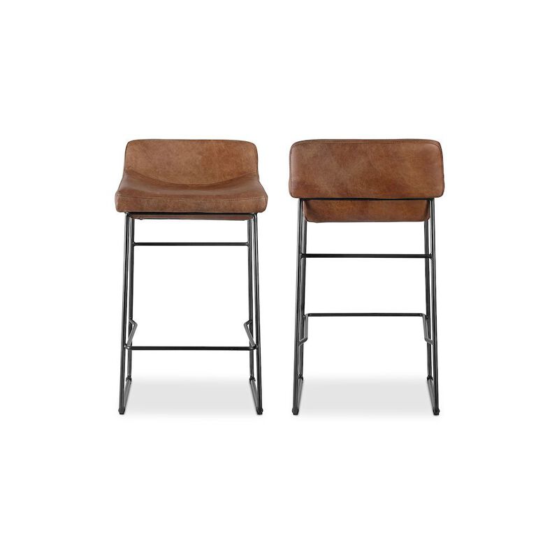 Starlight Canyon Home Brown Bar Stools Set of 2 Faux Leather Seating with Iron Frame Design image number 0