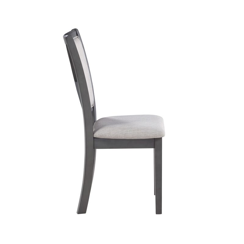 Han Dining Chair Set of 2, Light Gray Fabric, Dark Gray Solid Wood - Benzara
