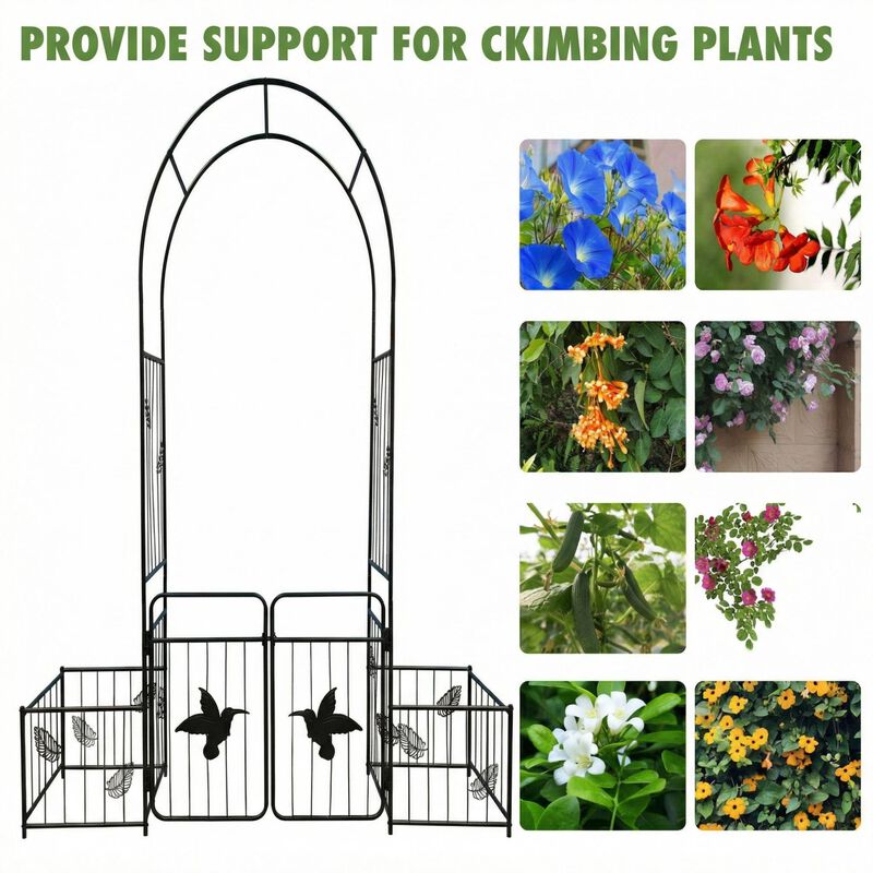 Metal Garden Arch with doors Garden Arbor Trellis Climbing Plants Support Arch Outdoor Arch image number 3