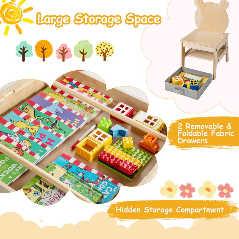 Children&rsquo;s Table and Chair Set with Reversible Whiteboard Top-Natural image number 7
