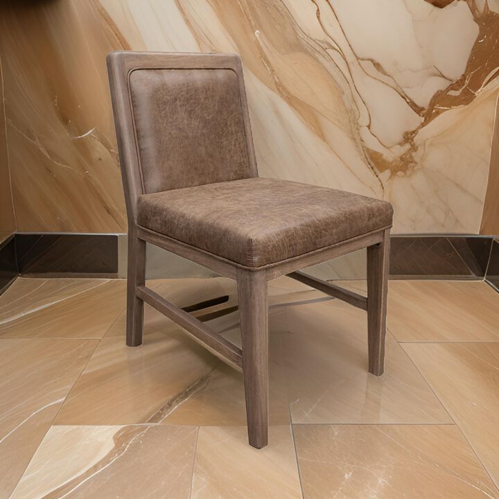 Okai Dining Side Chair Set of 2, Brown Upholstered Padded, Solid Wood - Benzara