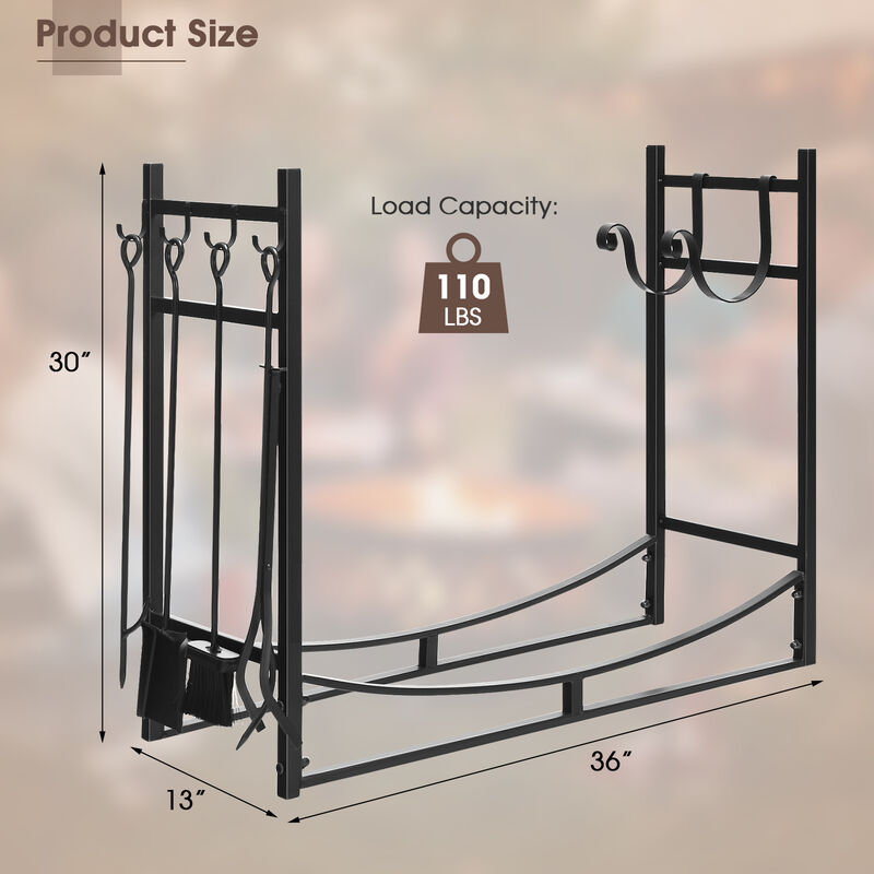 Firewood Rack with 4 Tool Set Kindling Holders for Indoor and Outdoor