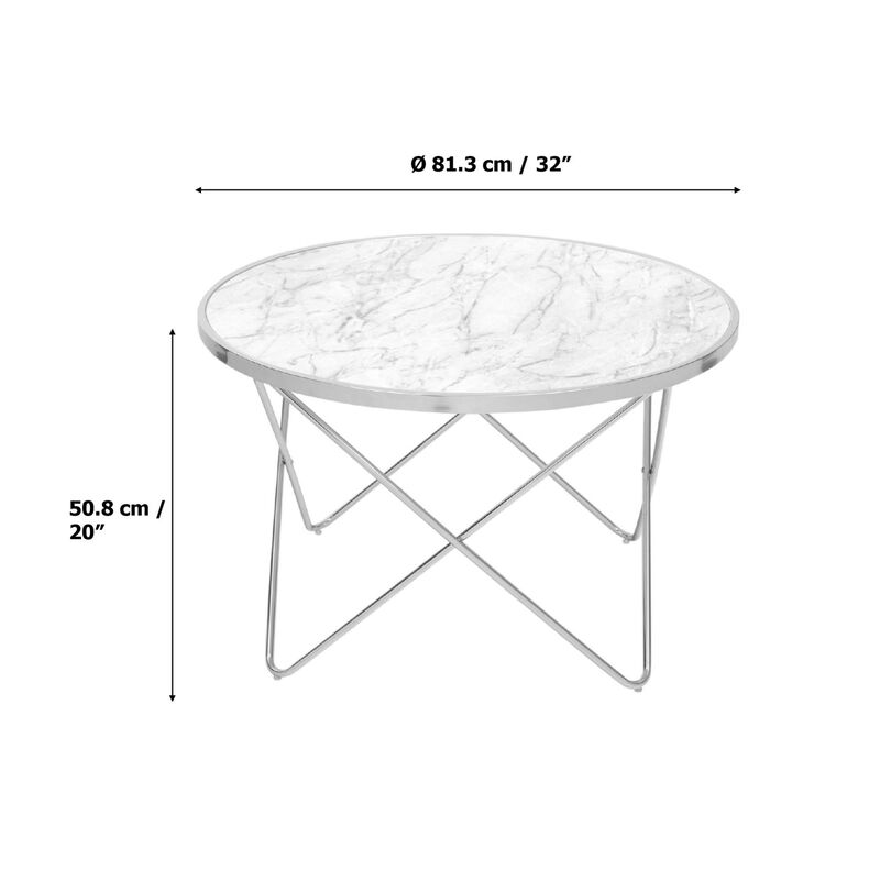 Margo Small Round Faux White Carrara Marble Coffee Table, White image number 4
