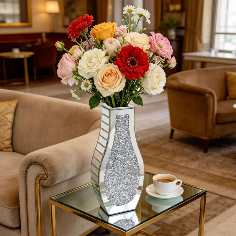 Silver Mirror Crushed Diamond Vase Mirrored Desktop Decor for Dry Flowers Home image number 2
