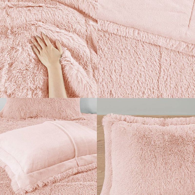 Twin/Twin XL Pink Blush Soft Sherpa Faux Fur 2 Piece Comforter Set
