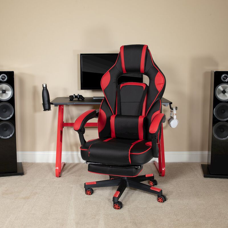 Flash Furniture Red Gaming Desk/Headphone Hook & Red Reclining Back/Arms Gaming Chair image number 8