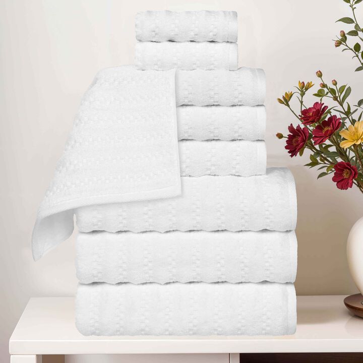 Zero Twist Cotton Waffle Stripe Towel Set Plush Absorbent Towels
