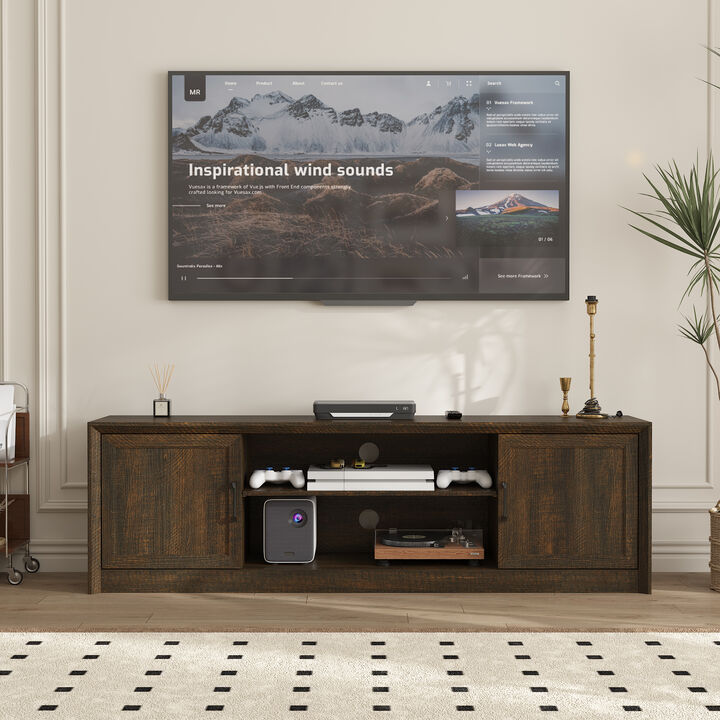 FUFU&GAGA 2-Door TV Stand with Black Metal Handles, Dark Brown Wood Grain Finish (70.9"W x 15.7"D x 21.7"H),Dark Brown