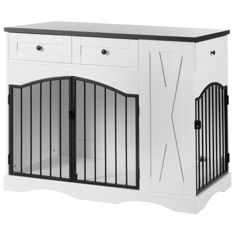 Whisen 43.3" Indoor Wooden Cabinets, Dog Kennel with 3 Drawers and Removable Feeder image number 4
