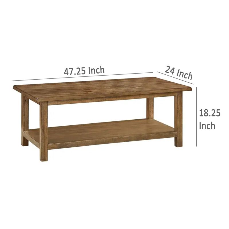 Ayne Coffee Table, 1 Shelf, Distressed Brown Wood Frame, 47 Inch
