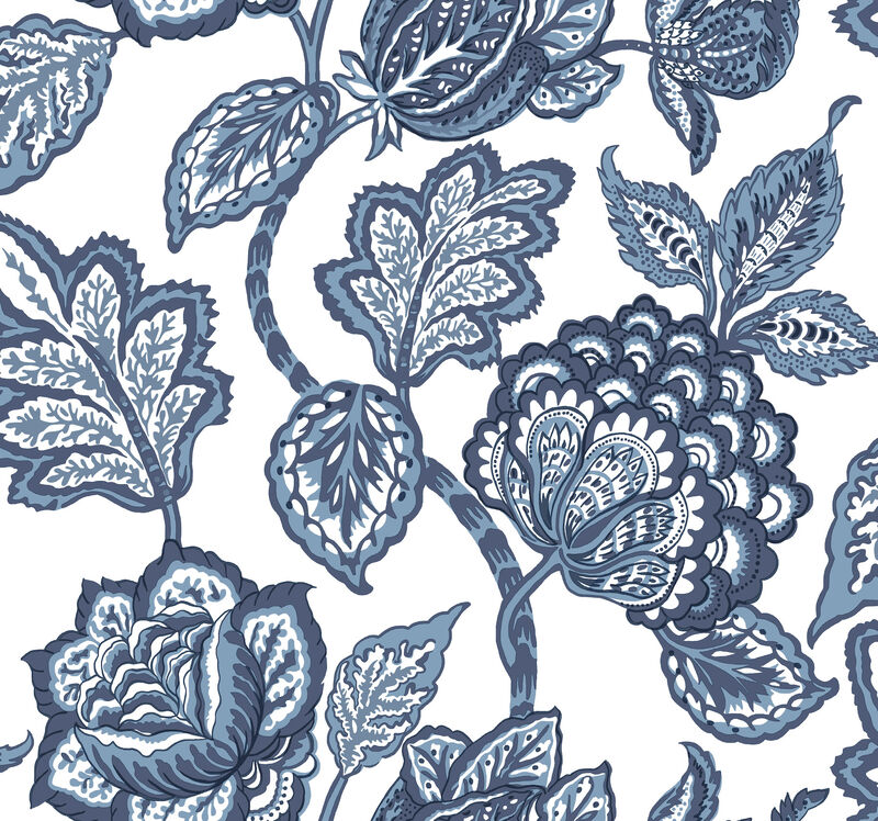 White & Blue Midsummer Jacobean Wallpaper image number 0