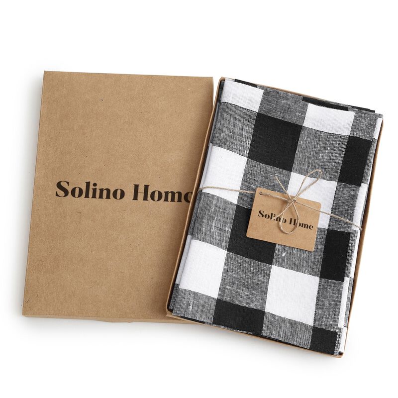 Solino Home Buffalo Check 100% Linen Dinner Napkins &ndash; Set of 4, 20 x 20 in, Machine Washable, Holiday and Everyday Dining