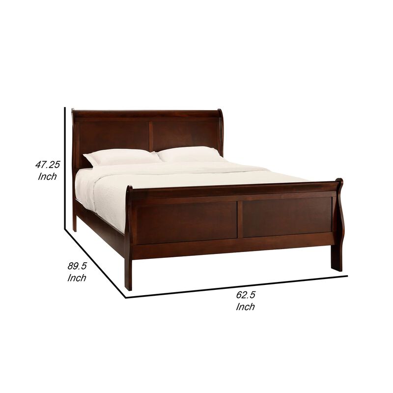 Gage Traditional Queen Sleigh Bed, Wood Frame, Rich Brown Cherry Finish-Benzara