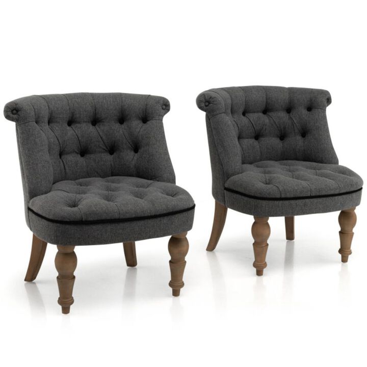 Hivago Set of 2 Upholstered Armless Slipper Chairs with Beech Wood Legs-Gray