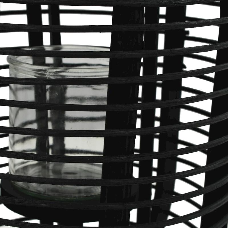 Candle Holder Black Bamboo and Glass Standard Portable