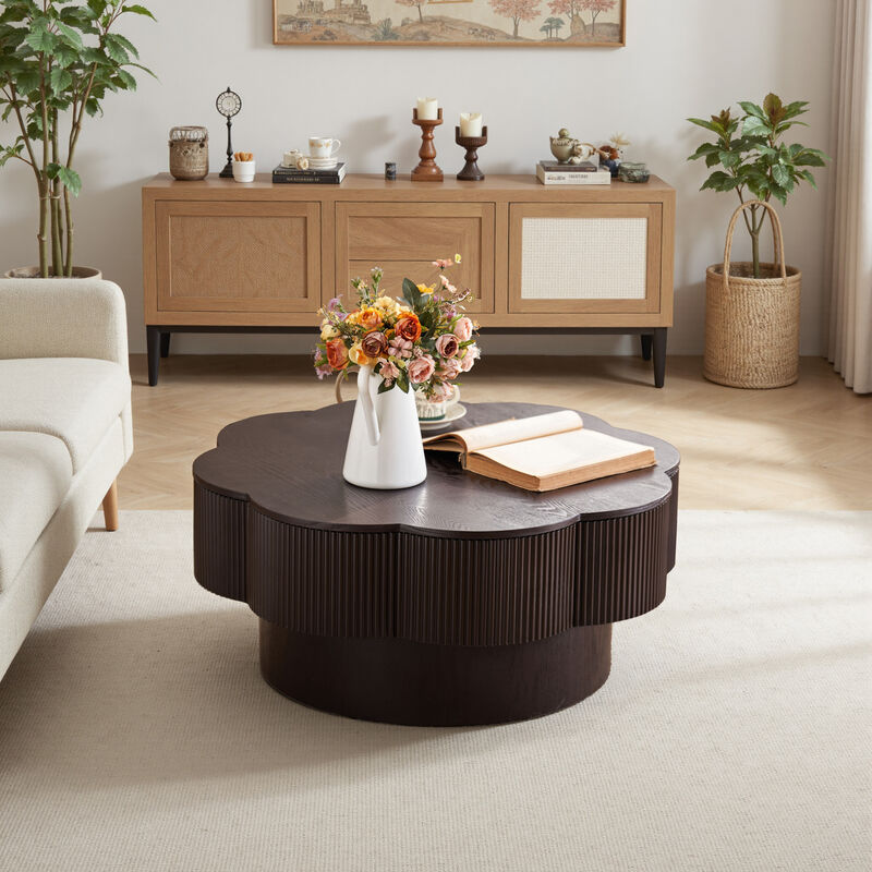 GOODSILO Modern Flower Shaped Coffee Table with Hidden Storage, Fluted Texture Plum Blossom Design for Living Room, Apartment, Office, Easy Assembly image number 7