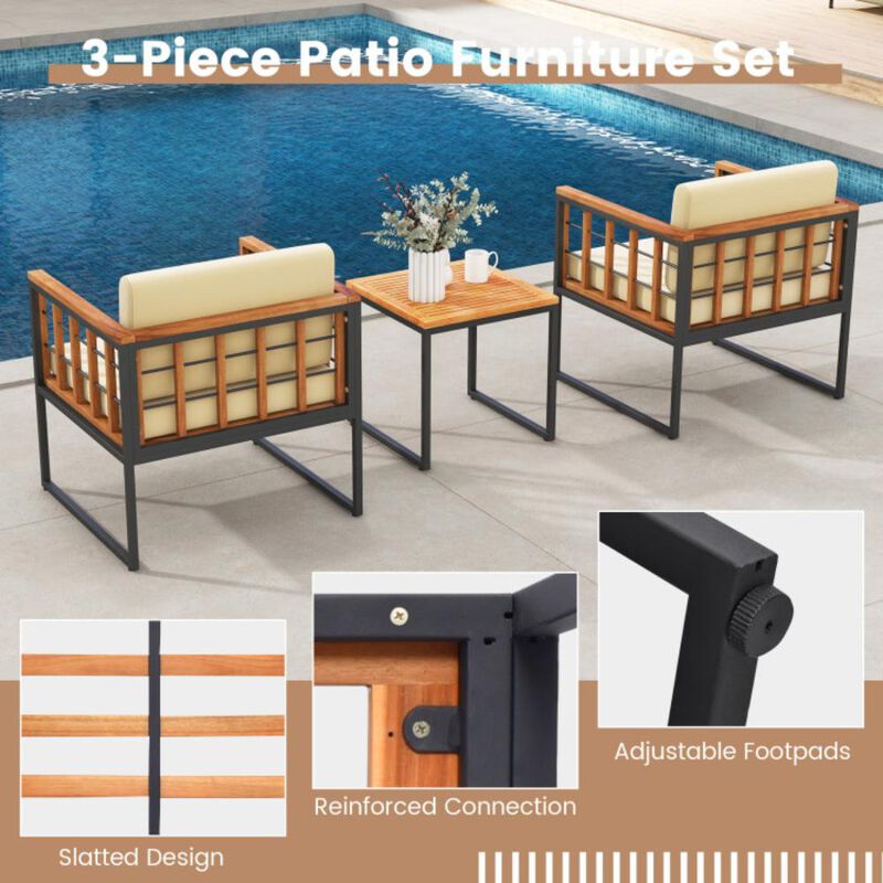 Hivvago 3 Pieces Patio Chair Set Acacia Wood Outdoor Sofa Set with Soft Cushions