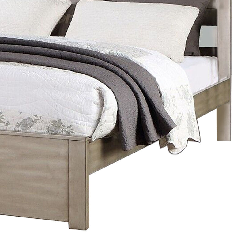 Kali Platform California King Bed, Panel Rectangular Design, Light Tan Wood - Benzara