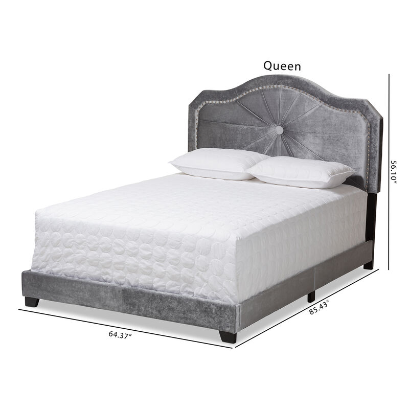 Baxton Studio Embla Modern And Contemporary Grey Velvet Fabric Upholstered Queen Size Bed