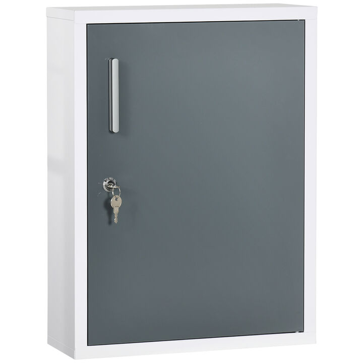 kleankin Wall Medicine Cabinet with Lock, Medical Cabinet, White and Grey