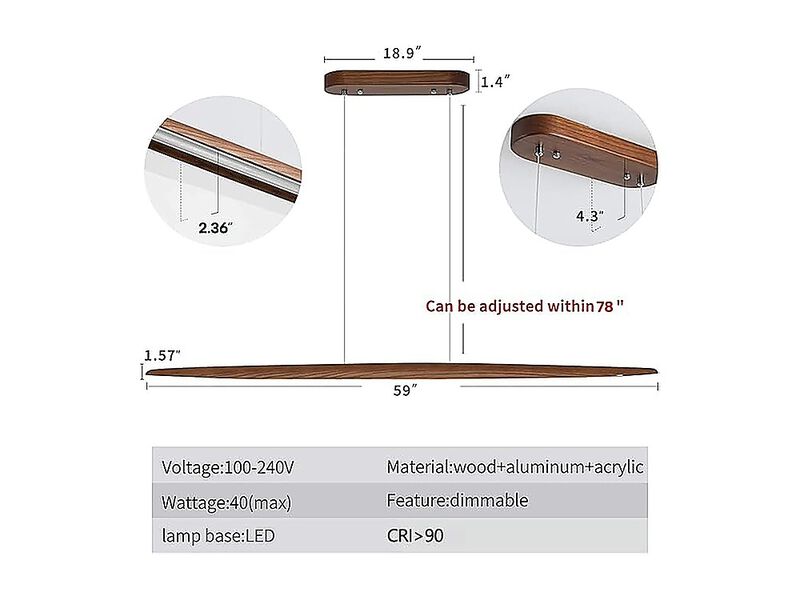 Wood Linear Pendant Hanging Light Fixture Minimalist Chandelier Kitchen Island image number 2