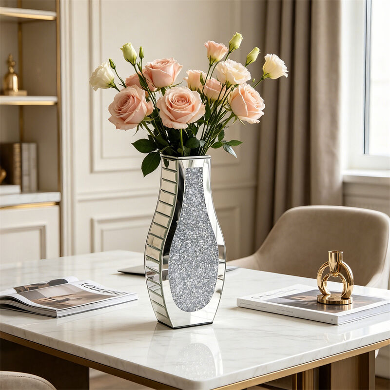 Silver Mirror Crushed Diamond Vase Mirrored Desktop Decor for Dry Flowers Home image number 6