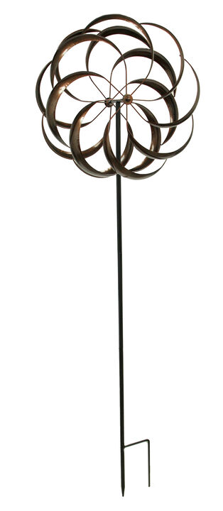Antique Copper Finish Metal Art Dual Flower Wind Spinner Garden Stake