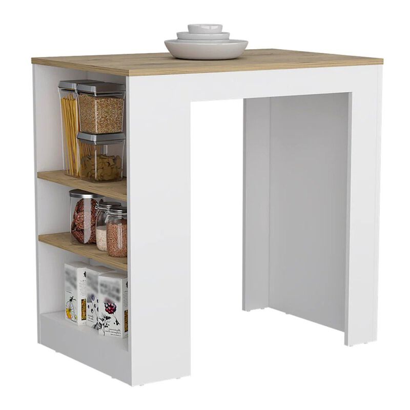 Highlands Kitchen Island with Storage Base in White and Macadamia
