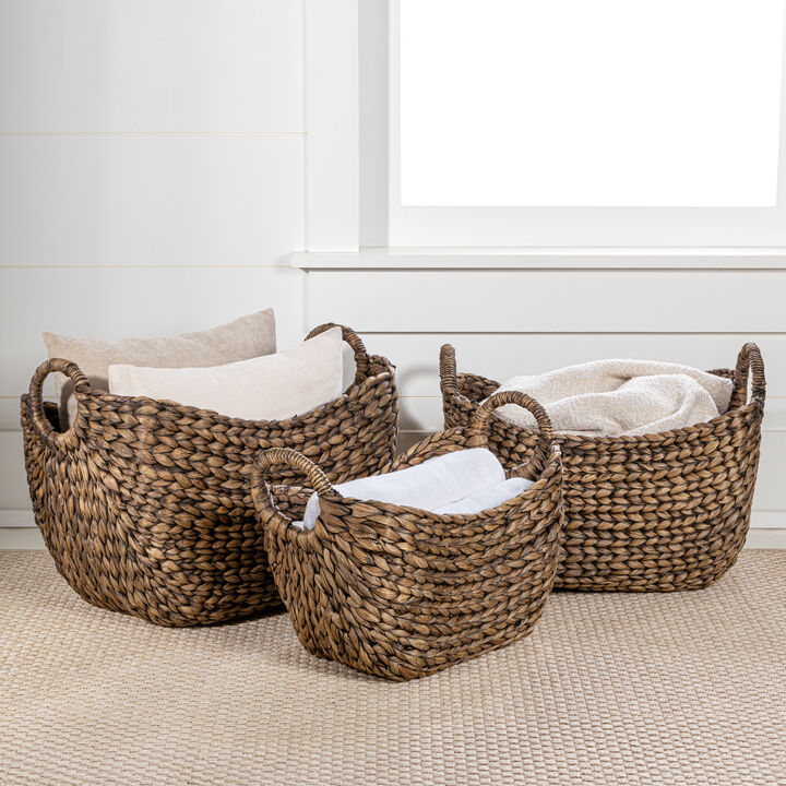 Nellie Farmhouse Classic Handwoven Hyacinth Storage Boat Baskets with Handles