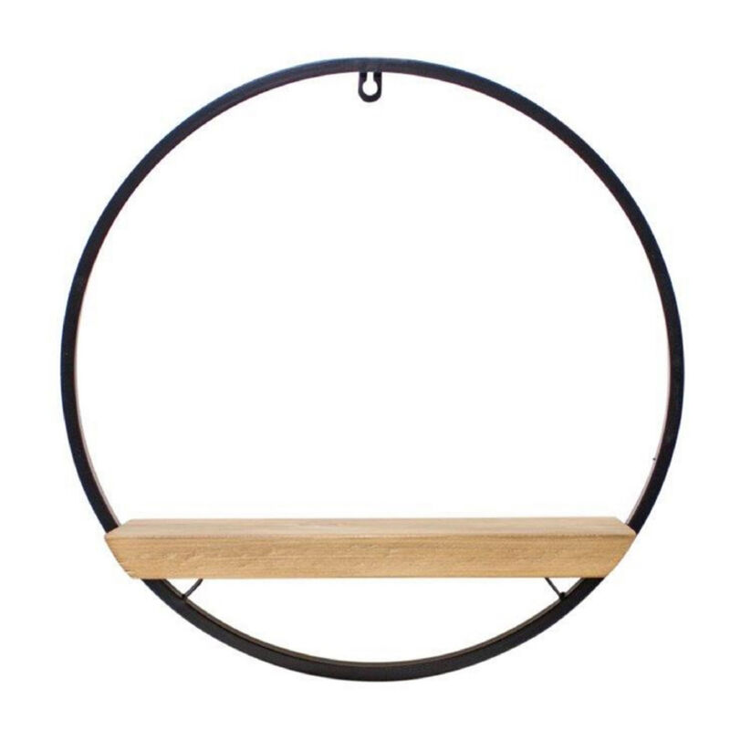 Metal Frame Wood Circle Shelf for Decorative and Functional Use