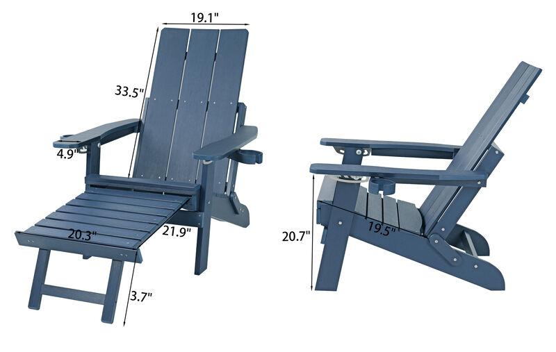 HIPS Poly Lumber Lounge chair with Cup Holders, High Backest and Deep Contoured Seat, for Outdoor/Sandbeach/Yard(Navy Blue)