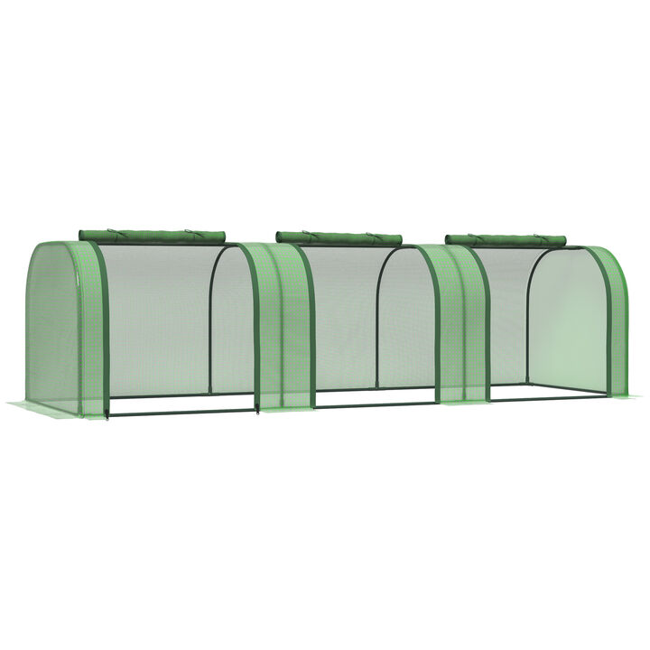Outsunny 10' x 3' x 2.5' Mini Greenhouse, Portable Tunnel Green House with Roll-Up Zippered Doors, UV Waterproof Cover, Steel Frame, Green