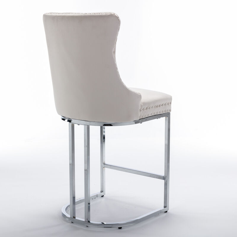 Streamdale 2-Pack Modern Velvet Bar Stools with Metal Legs image number 7