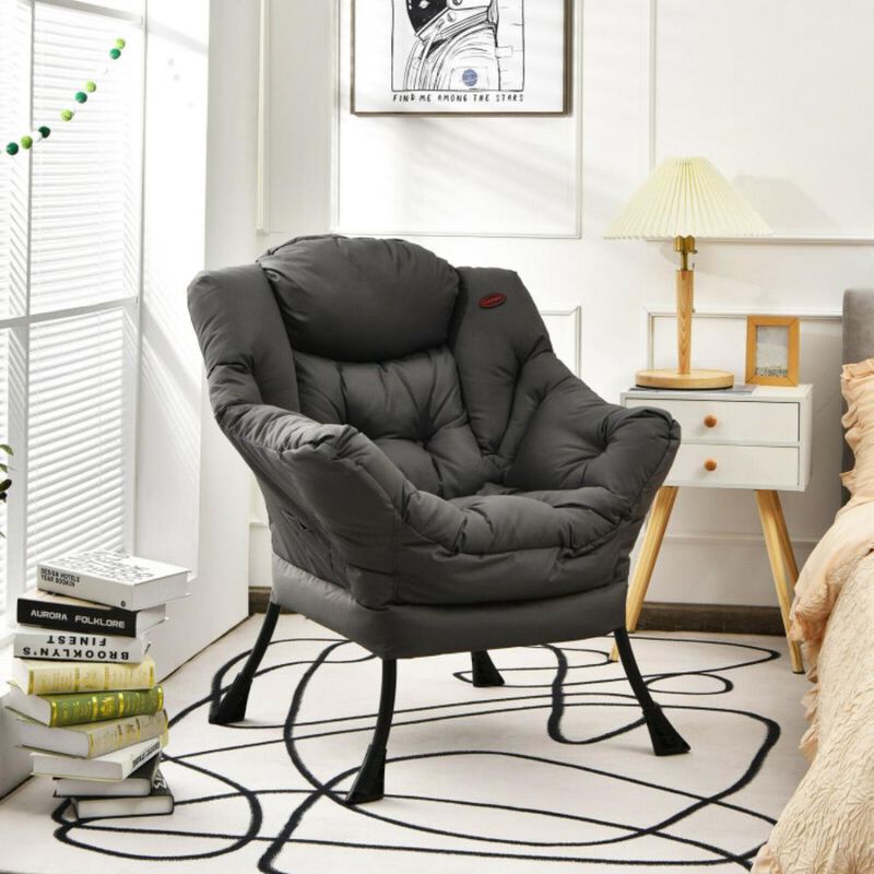 Hivago Modern Polyester Fabric Lazy Chair with Steel Frame and Side Pocket