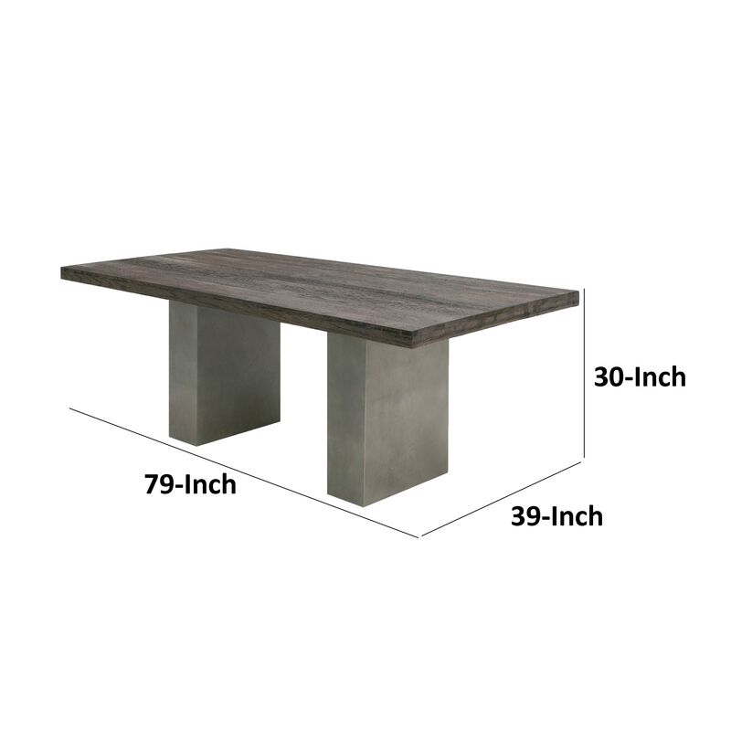 Cid Ari 94 Inch Dining Table, Heritage Oak Rectangular Top, Dark Gray
