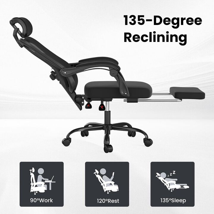 Petrimins Executive Office Chair with Retractable Footrest & Lumbar Support, All-Day Comfort Cross-Legged Desk Chair for Home Office