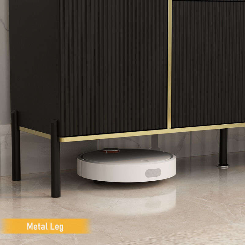 Black Wavy Paint Finish Floor-Standing Sideboard Cupboard with 4-Doors 2-Drawers Adjustable Shelves