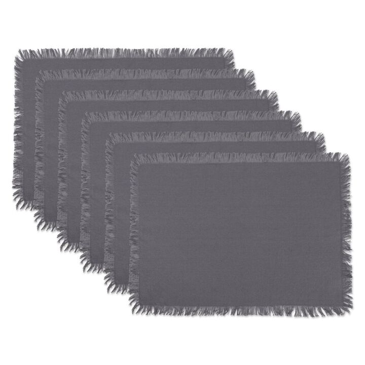 Set of 6 Gray Solid Heavyweight Fringed Placemats 19"